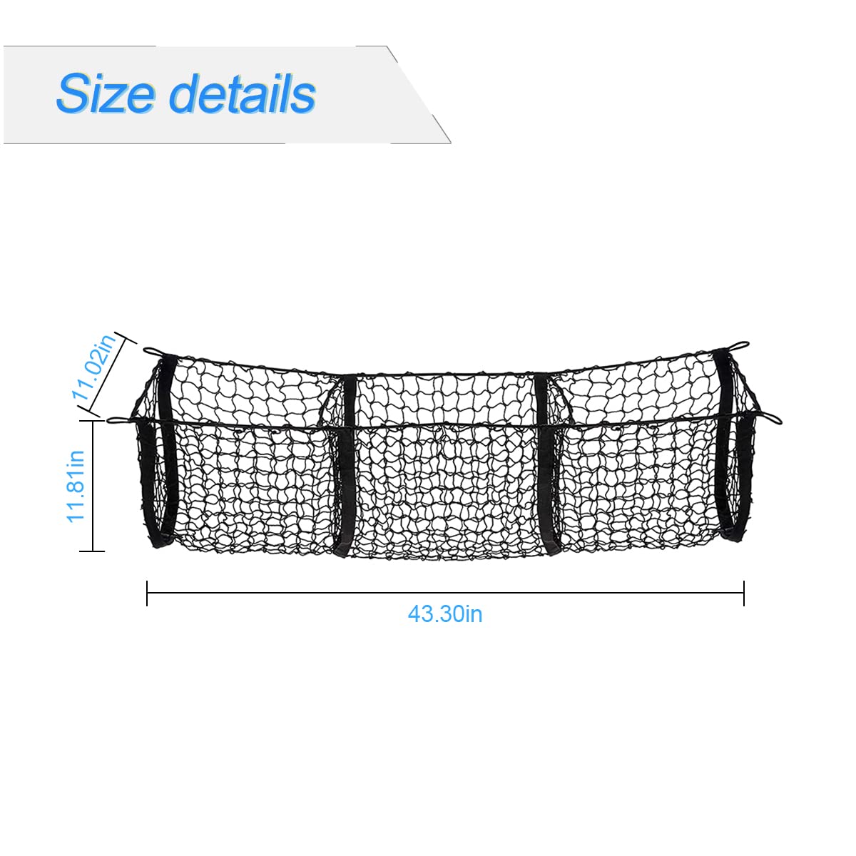 Cargo Net For Car, Expandable 3 Pocket Heavy-Duty Cargo Net Organizer, Black Mesh Storage Pocket With 4 Metal Carabiners Univers