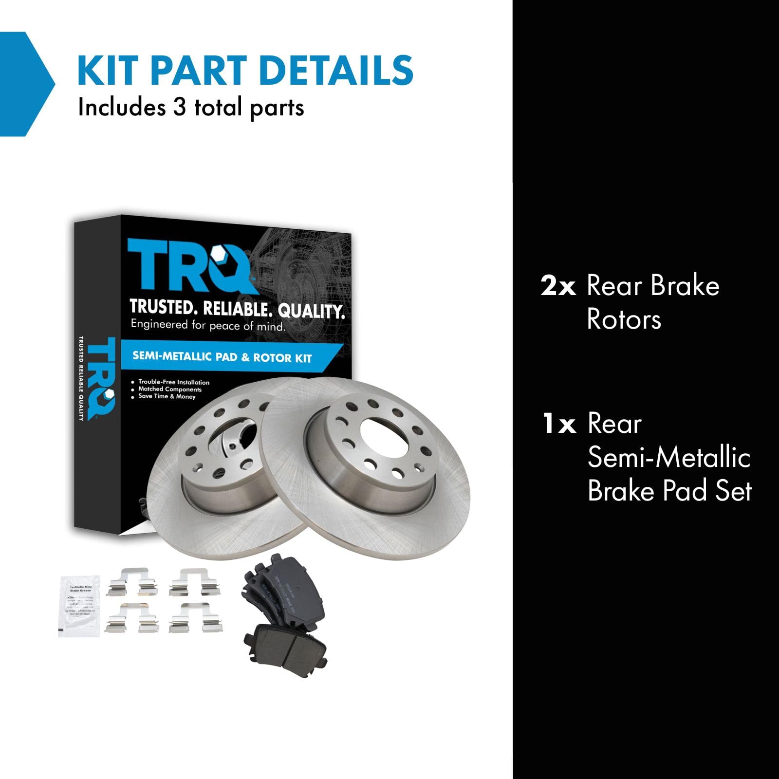 Trq Rear Brake Pad & Rotor Kit Brake Pads Brake Rotor Semi-Metallic Compatible With 2009-2010 Audi A3 A3 Quattro 2009-2016 Volks