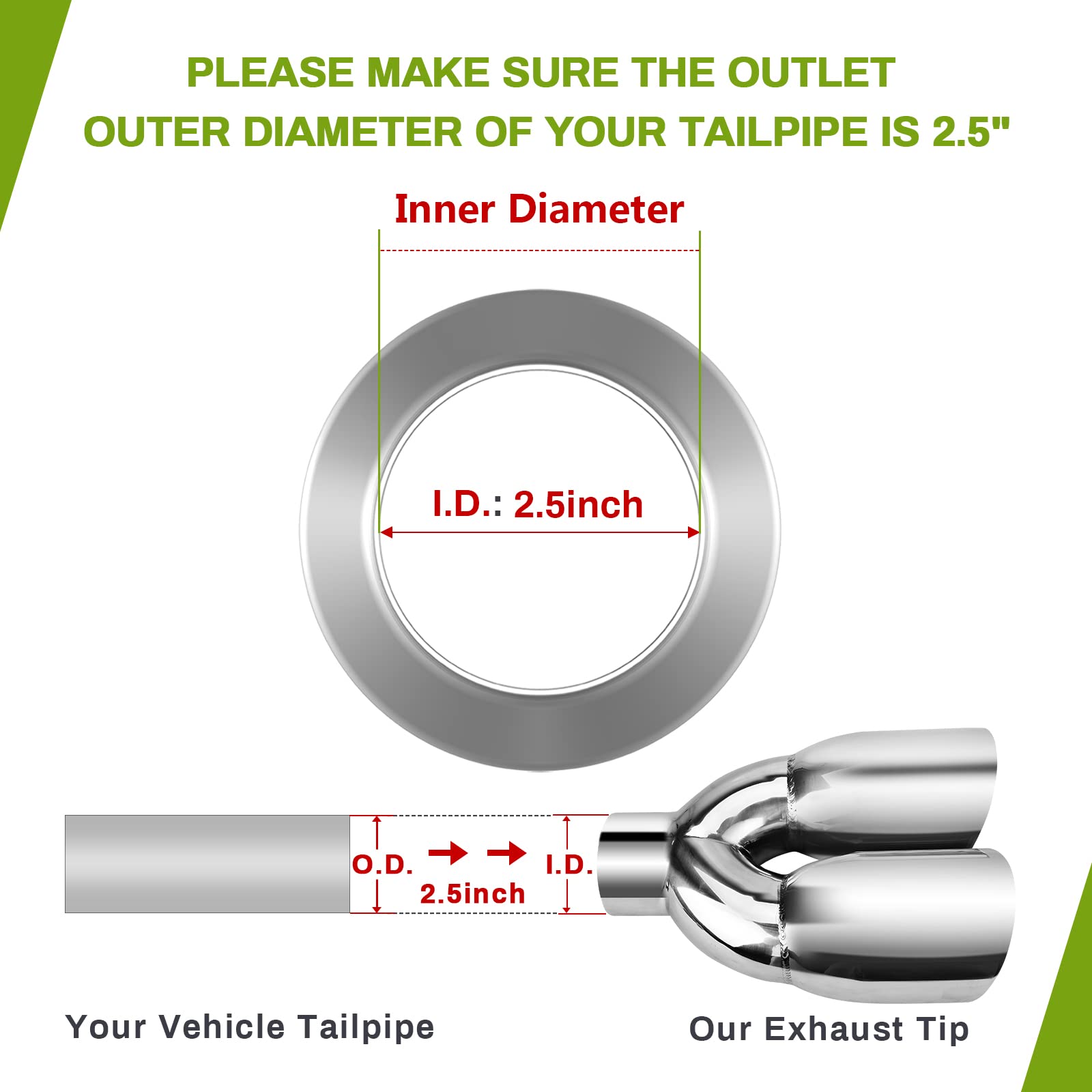 Autosaver88 Universal Dual Exhaust Tip 2.5 Inch Inlet, 2.5' Inlet 3.5' Outlet 9.5' Length Chrome Polished Stainless Steel Exhaust Tailpipe Tip, 2 1/2 Inch Double Layer Staggered Exhaust Tip, Weld-On