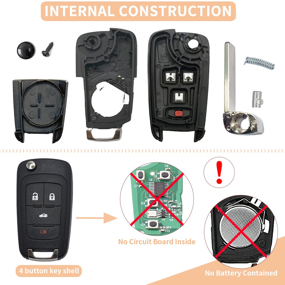 4 Button Key Fob Keyless Entry Remote Shell Case Replacement For Chevy Cruze Equinox Camaro Impala Malibu Sonic Buick Regal Vera