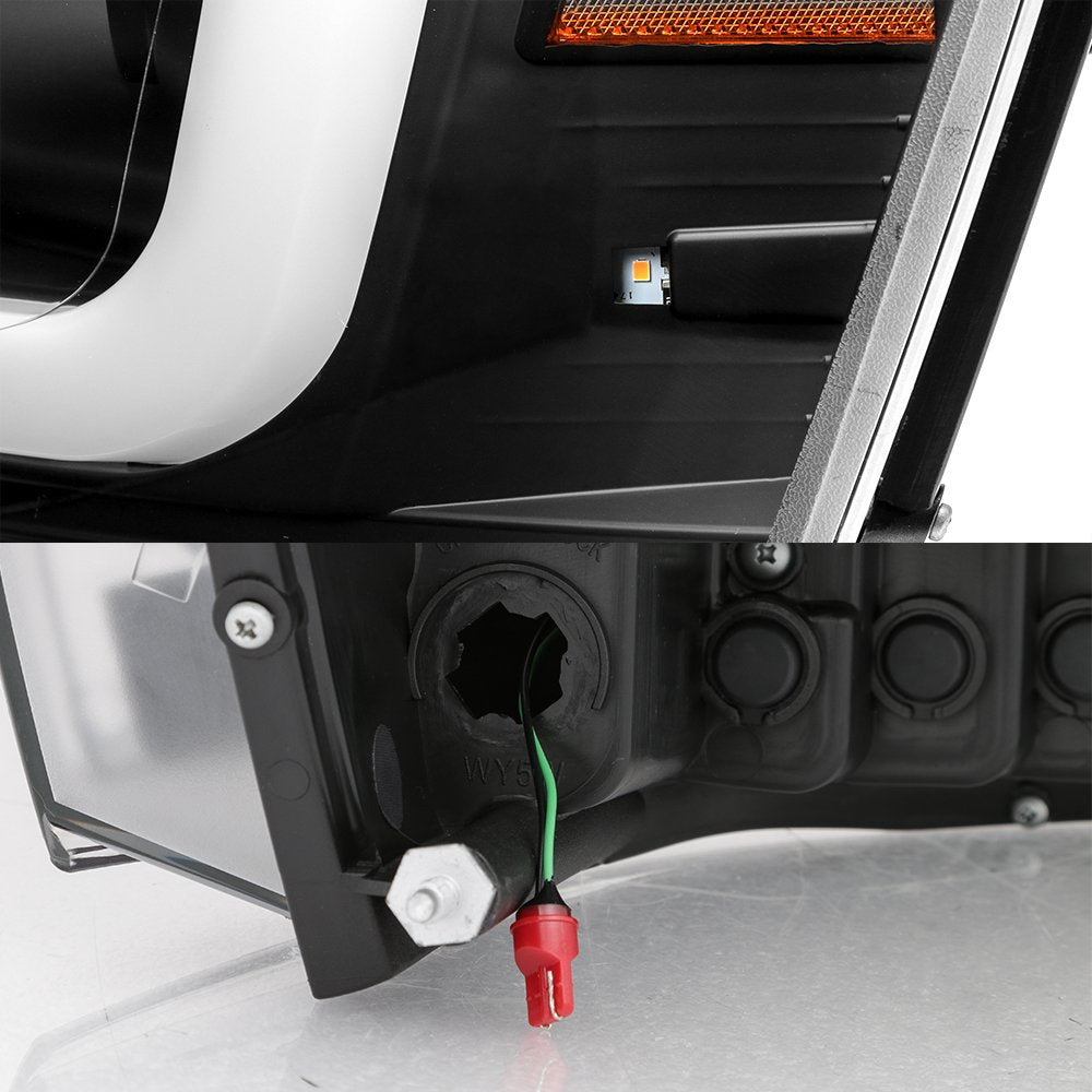 Akkon - For 2006-2008 Dodge Ram 1500 & 06-09 Dodge Ram 2500/3500 Led Daytime Running Lamp Bar Projector Headlights Black Combo