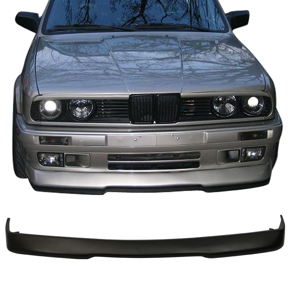 IKON MOTORSPORTS Front Bumper Lip for 1984-1992 BMW E30, Unpainted Black PU, Chin Spoiler Add-On
