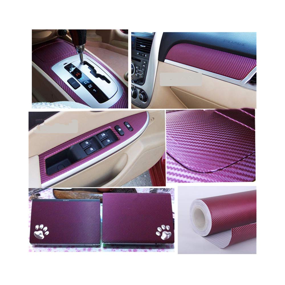 Lzlrun 3D Carbon Fiber Vinyl Wrap Roll With Air Release Bubble Free Adhesive Film - Come With Knife + Hand Tool (Deep Red, 1.5Ft X 5Ft)