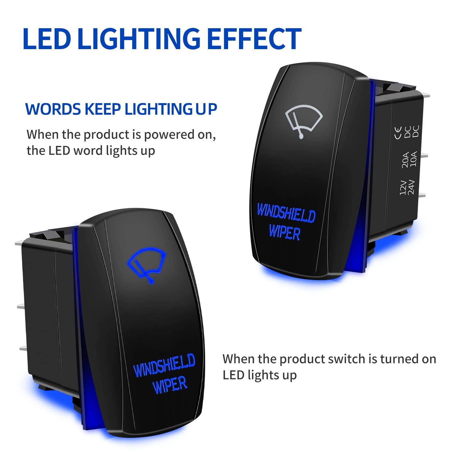 Rocker Switch 5Pin Laser On/Off Blue Led Light 20A/12V 10A/24V Toggle Switch With Jumper Wires Set For Automotive Boat Marine Tr