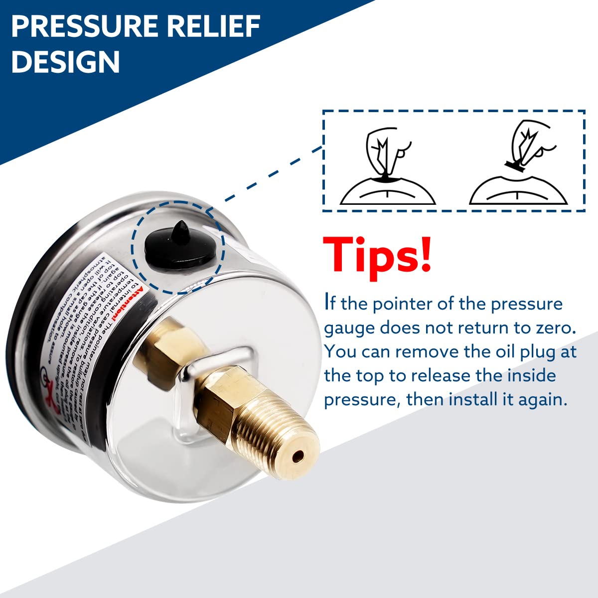 Senctrl 0-100 Psi Fuel Pressure Gauge, 1-1/2' Dial Size, 1/8' Npt Back Mount, Glycerin Liquid Filled, Stainless Steel Case, Inline Low Pressure Gauge, For Water Oil Air Pressure Test