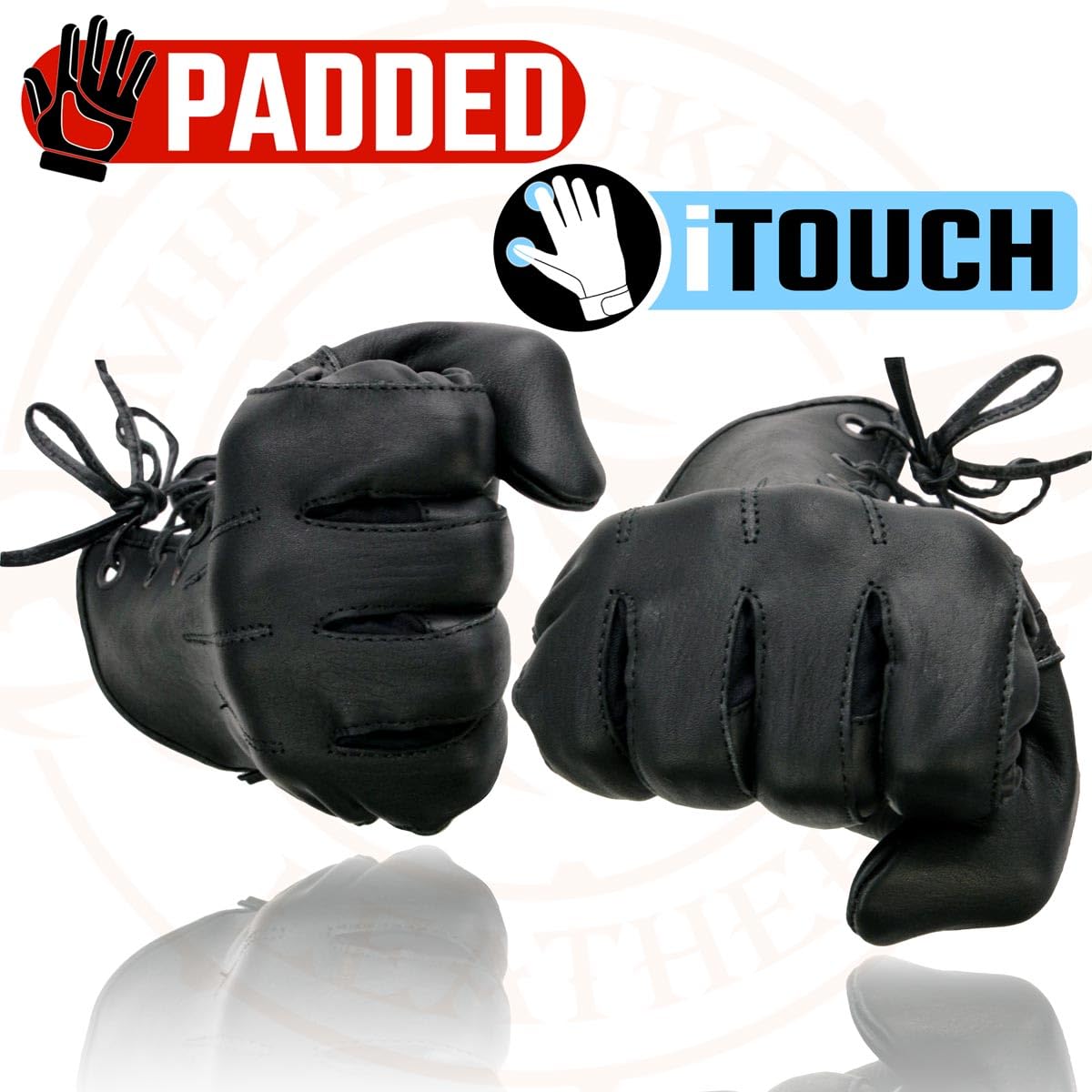 Milwaukee Leather MG7770 Women's Black Leather I - Touchscreen Compatible Laced Wrist Motorcycle Hand Gloves W/Gel Palm - Medium