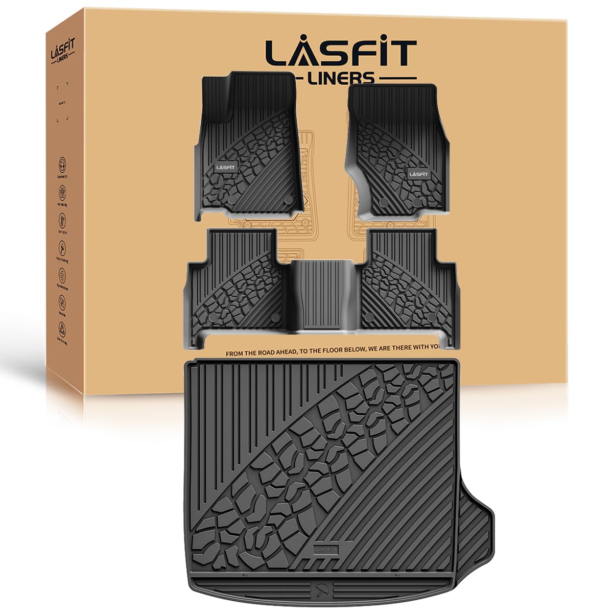 Lasfit Floor Mats & Trunk Mat For Jeep Grand Cherokee 2022-2025 5-Seat (Include 4Xe, Not For L), All Weather Tpe Custom Fit Car
