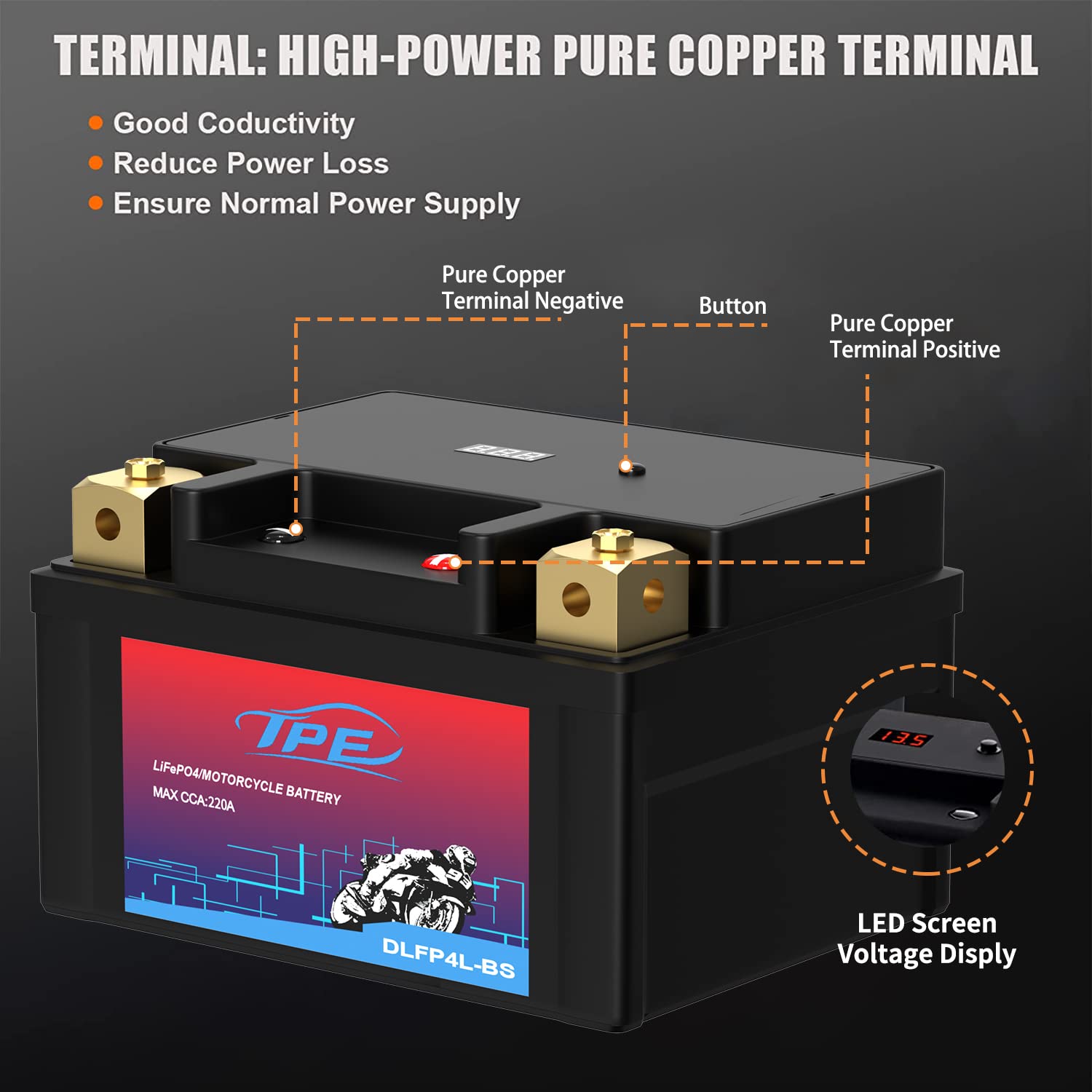 Tpe Lithium Motorcycle Dlf4L-Bs 12V 2.5Ah Atv, Utv, Jet Ski, 4 Wheeler, Quad, Scooter, Motocross