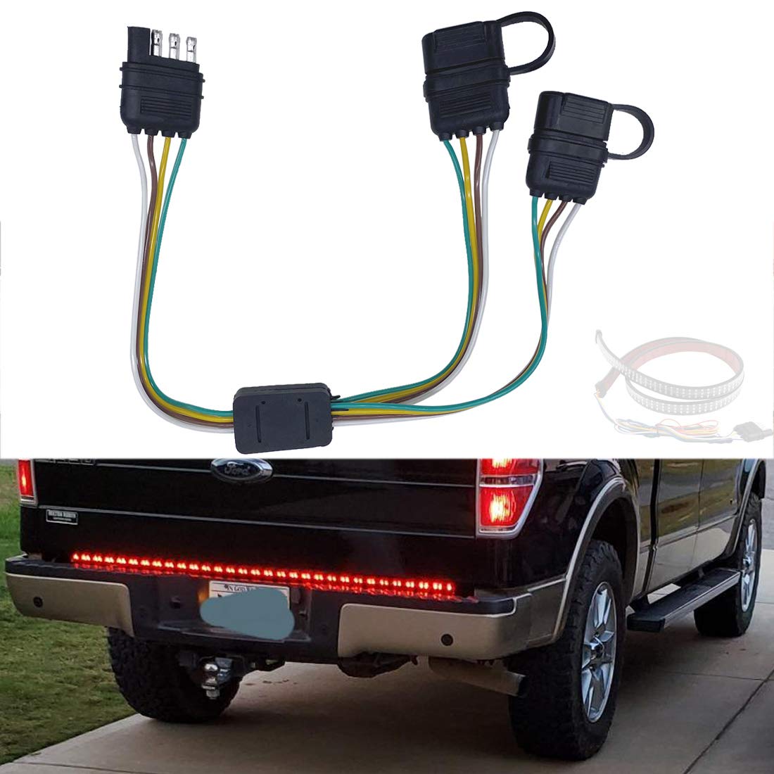 4 Way Y-Splitter Plug Universal For Tailgate Light Bar And Trailer Lights Plug & Play Adapter Extension Harness Wiring Plug 4 Pi