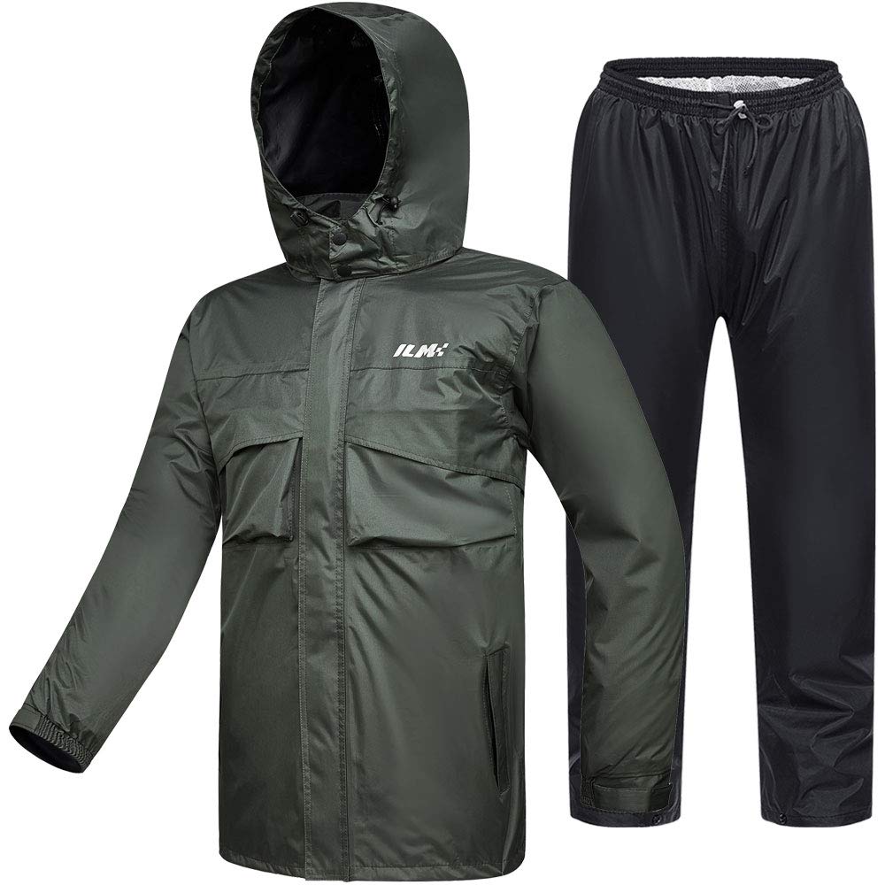 Ilm Motorcycle Rain Suit For Men Women Waterproof Wear Resistant Protective Rain Gear 6 Pockets 2 Piece Set With Jacket And Pant