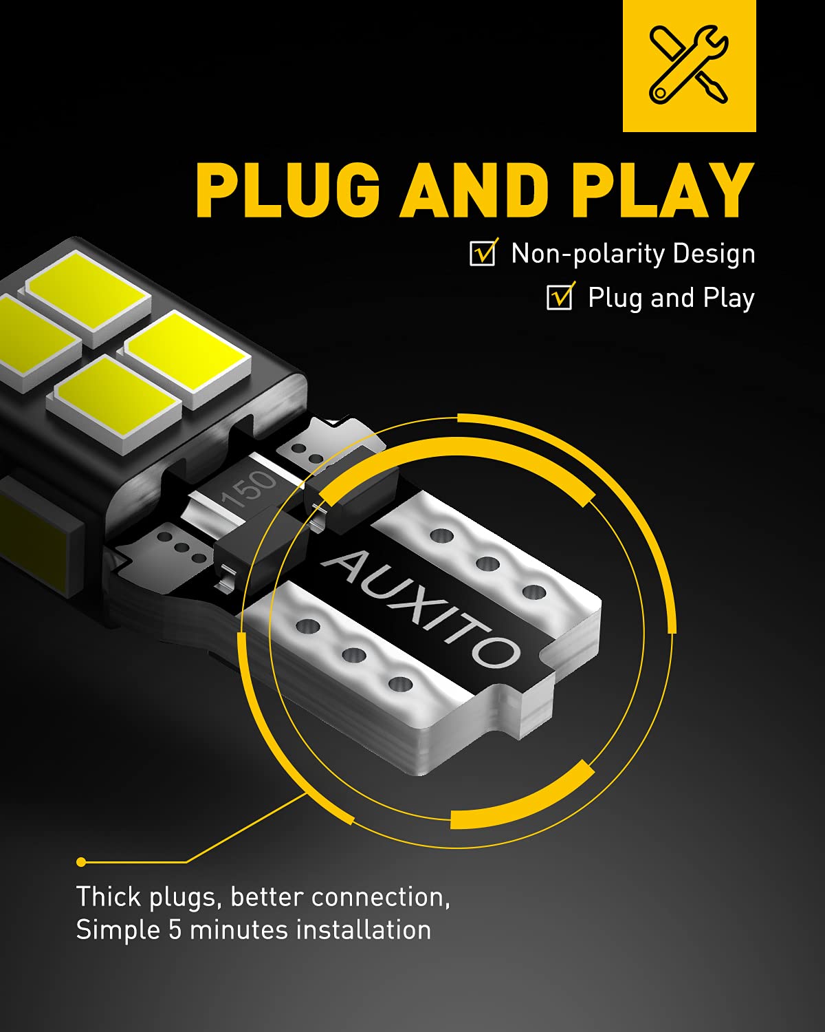 Auxito 194 Led Bulb 6000K White 168 2825 W5W T10 Wedge 14-Smd Interior Car Bulbs Replacement For Dome Map Door Courtesy Trunk Pa