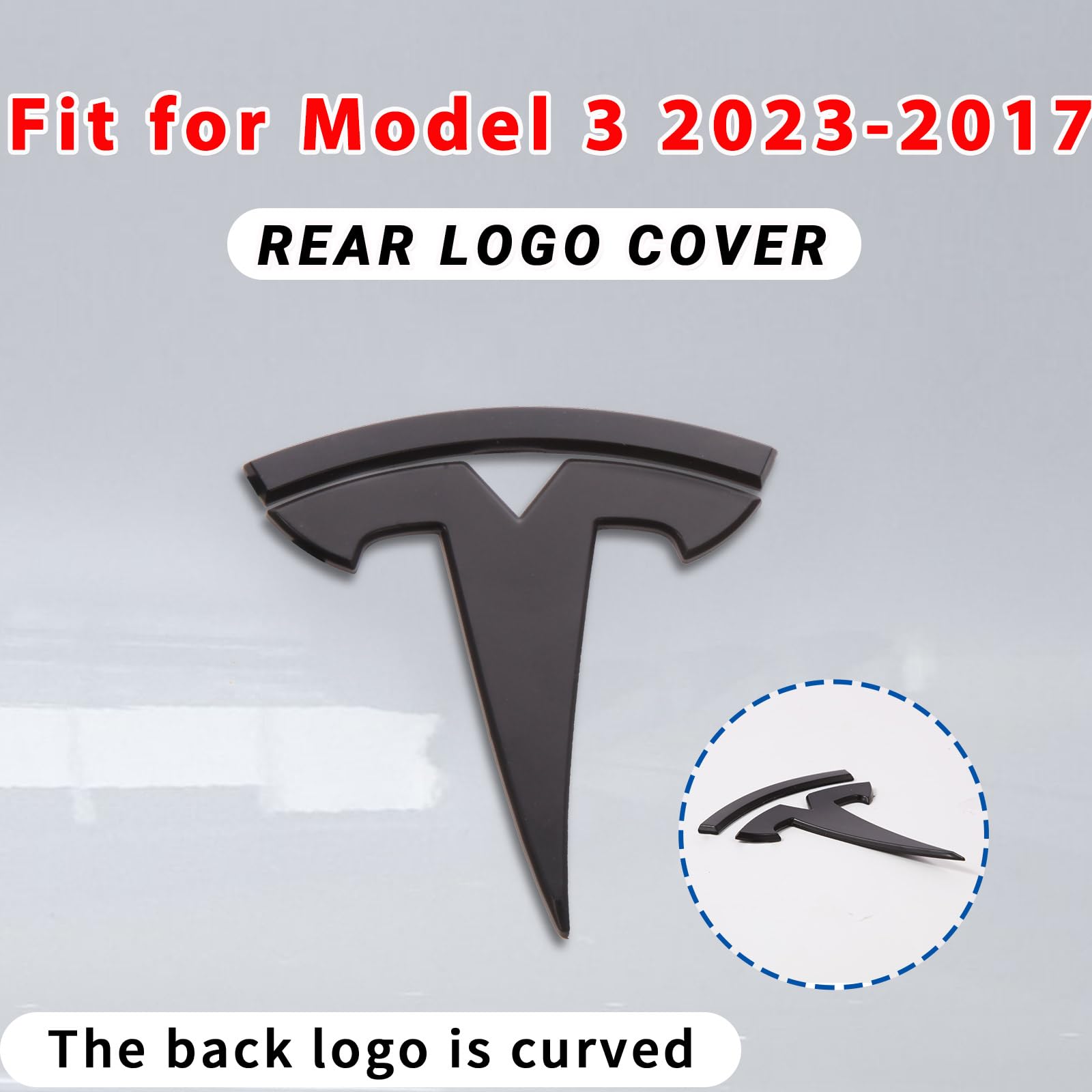 Emblem Accessories For Tesla Model 3 Logo Sticker 2023 2022-2017 Model 3 Decals (Black)