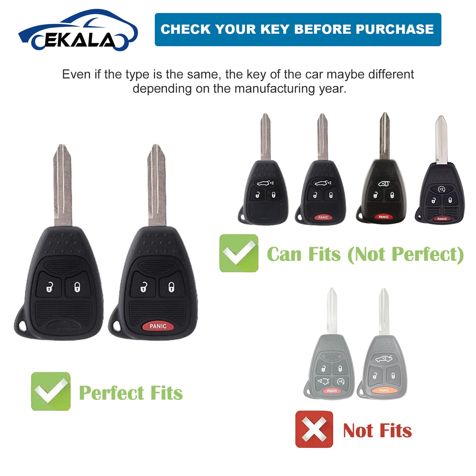 EKALA Key Fob Cover, 5 Buttons Key Shell Compatible with 2007-2018 Wrangler Compass Patriot, Dodge Ram Durango Dakota Chrysler(R