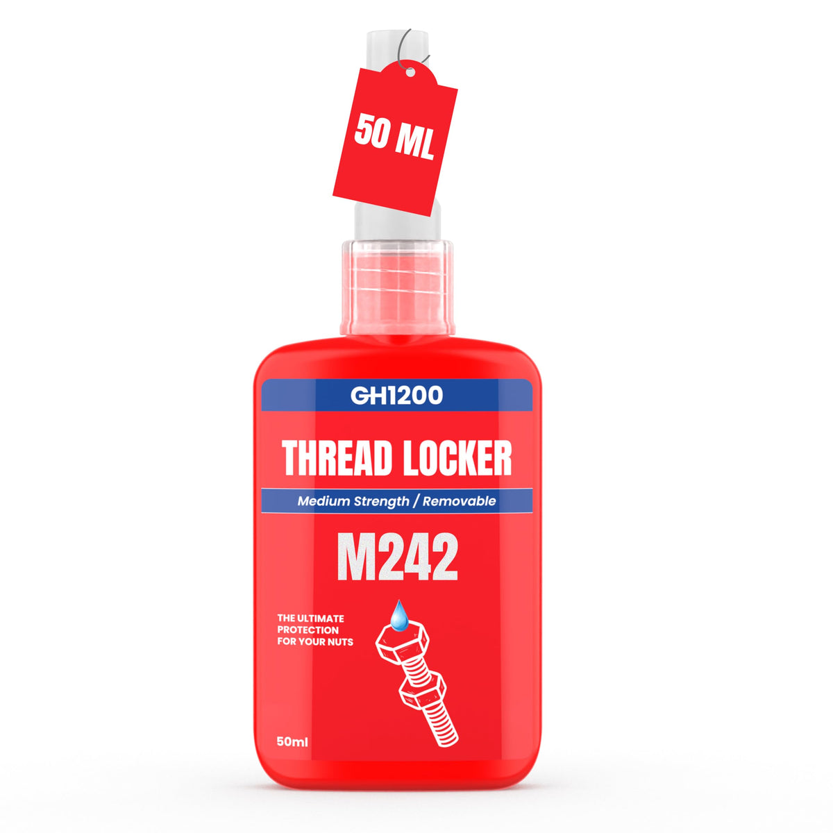 Gh1200-50Ml Red Thread Lock Medium Strength For Nuts, Bolts, And Metals, Threadlocker Lock Tight & Seal Fasteners With Stable An