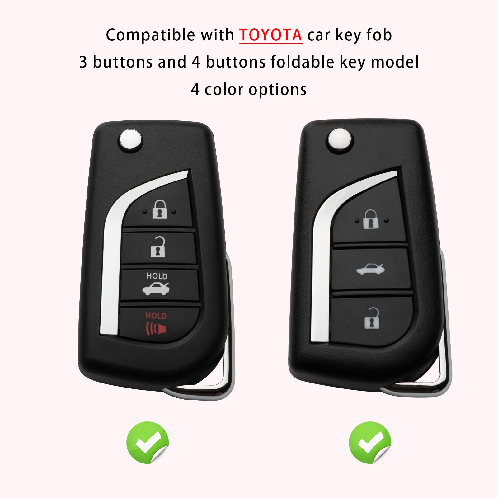 Zspdacc Compatible With Toyota Flip Key Fob Cover Pink Car Key Chain Case Holder Protector Fortuner Corolla Chr Camry Rav4 Accessories