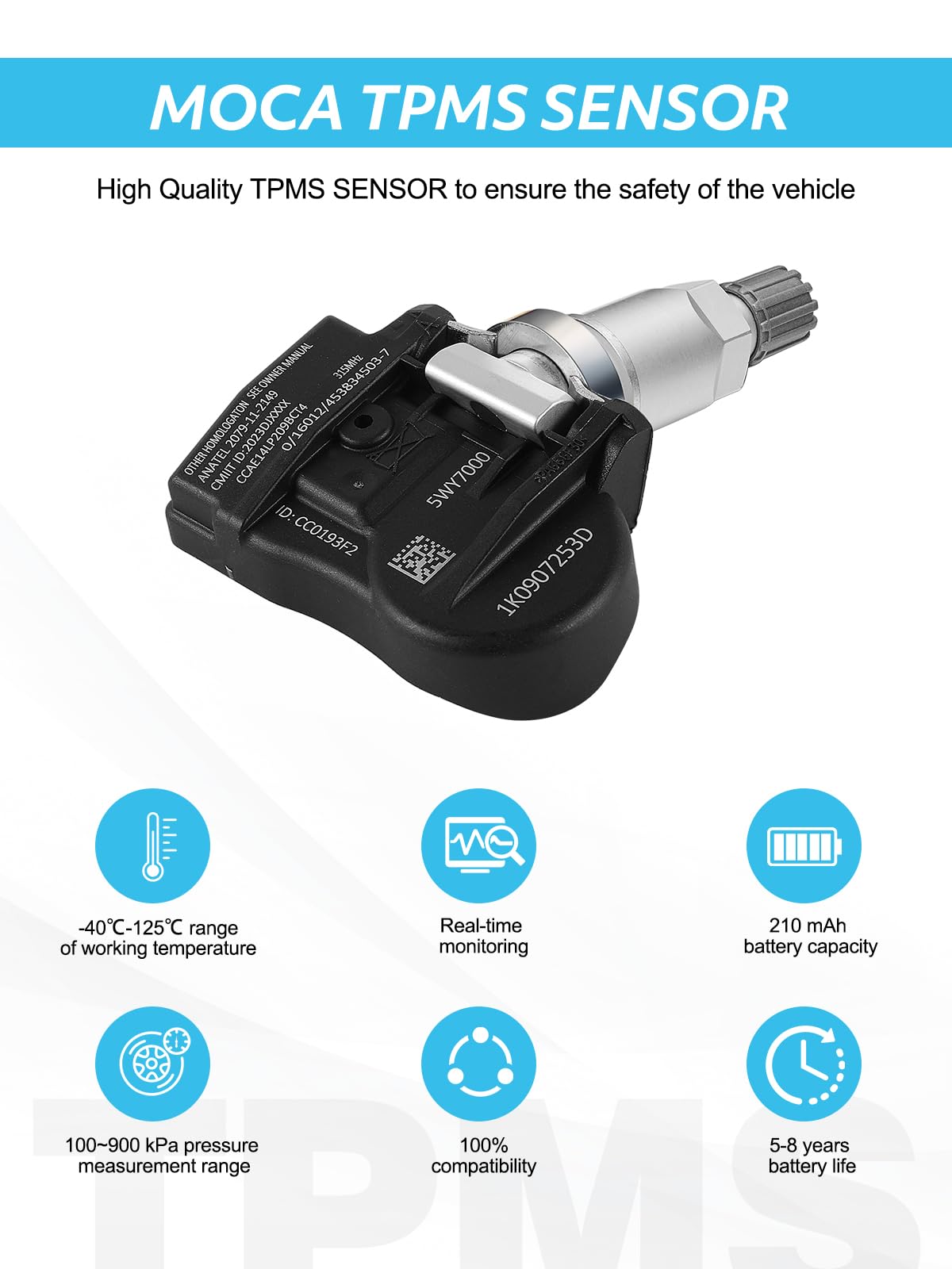 TAUTOY 1K0-907-253D Tire Pressure Monitoring System TPMS Sensors for 2006-2013 Audi A3 A4 A5 Q5 TT, VW Beetle CC EOS GLI Golf GT