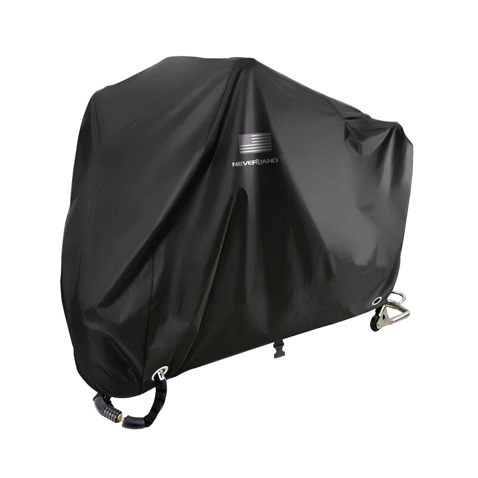NEVERLAND Motorcycle Cover, Black Scooter Cover Waterproof Outdoor All Season, Motorbike Cover with Refletive Logo, Lock-Hole, B