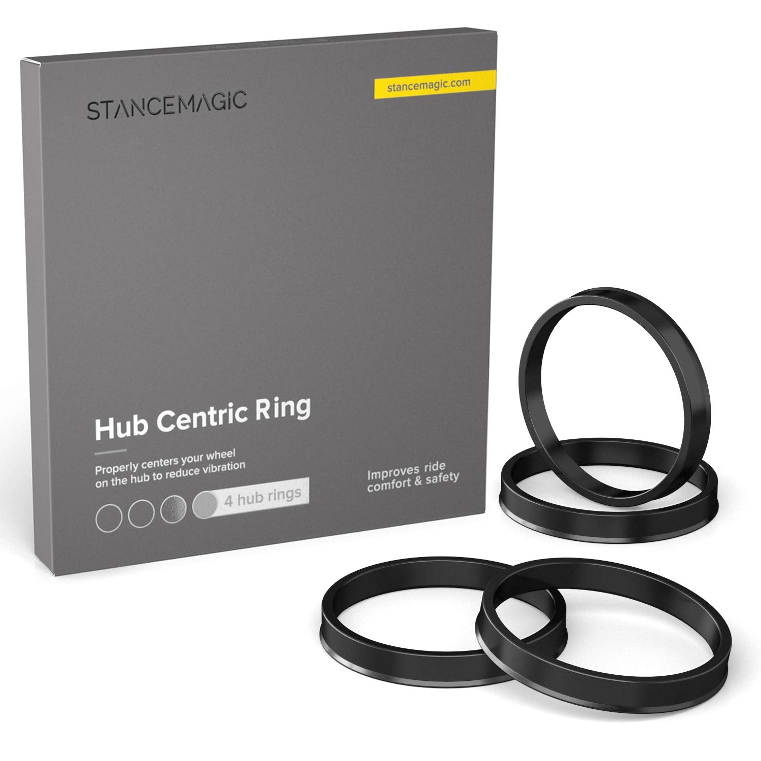 Stancemagic Hubcentric Rings (Pack Of 4) - 64.1Mm Id To 66.1Mm Od - Black Poly Carbon Plastic Hubrings Hub - Only Compatible Wit