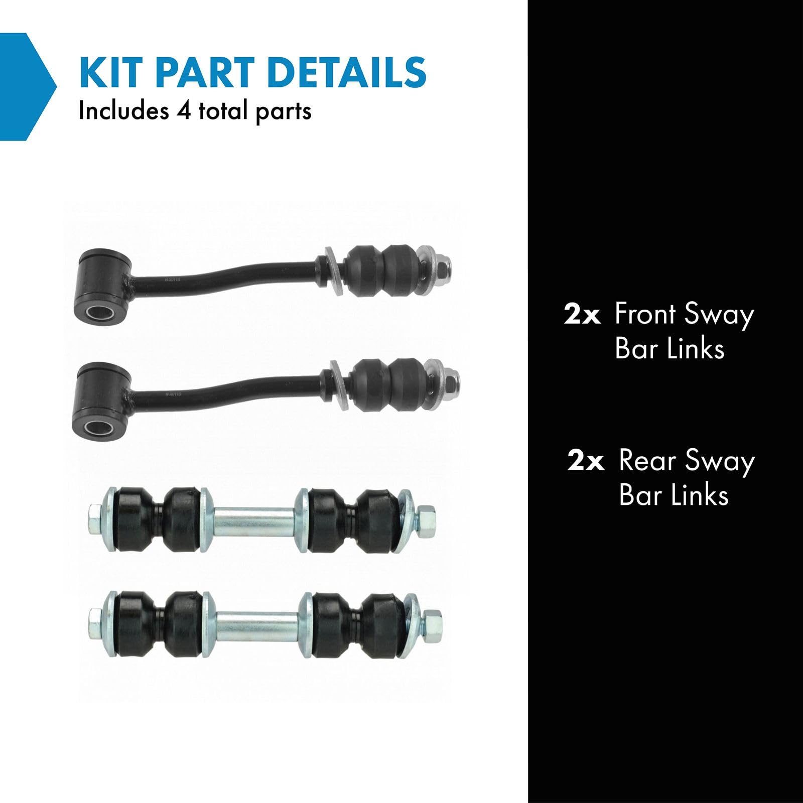 Trq Front & Rear Sway Bar Stabilizer Link Set Compatible With 1993-1995 Jeep Grand Cherokee 1993 Grand Wagoneer