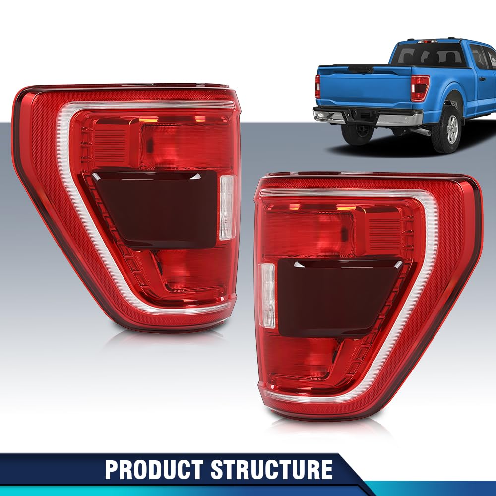 Pit66 Led Tail Lights Pair Compatible With 2021-2023 Ford F150 W/Factory Incandescent W/Blind Spot Tail Light Models Ml3Z-13405-