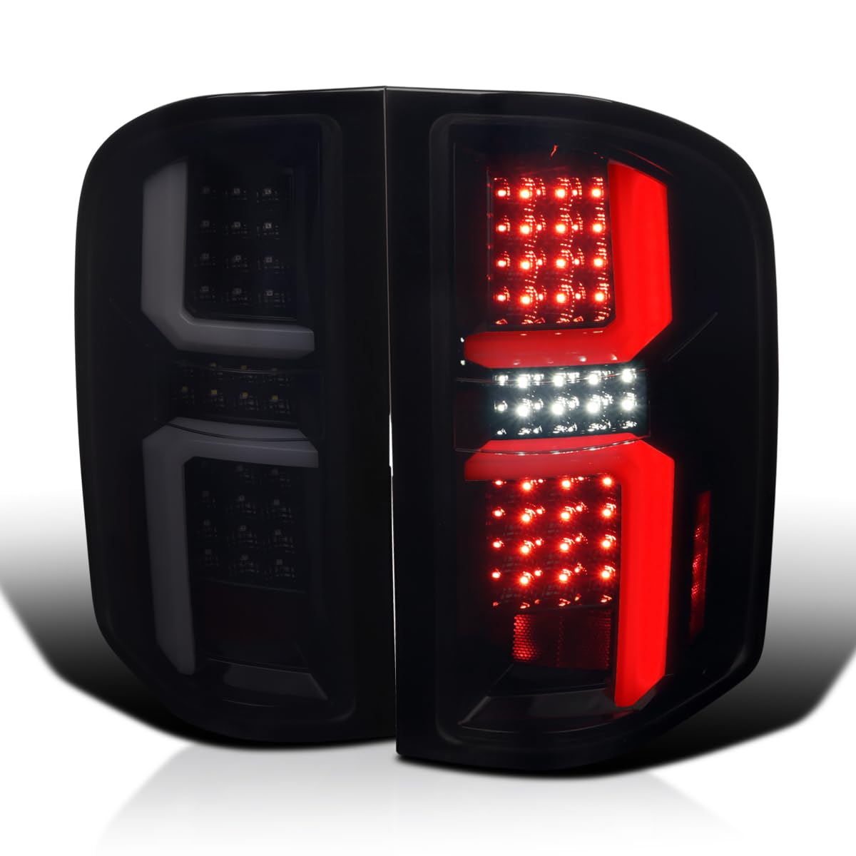 Spec-D Tuning Glossy Black Housing Smoke Lens Led Tail Lights With Red Led Bars Compatible With 2007-2013 Chevy Silverado 1500/2