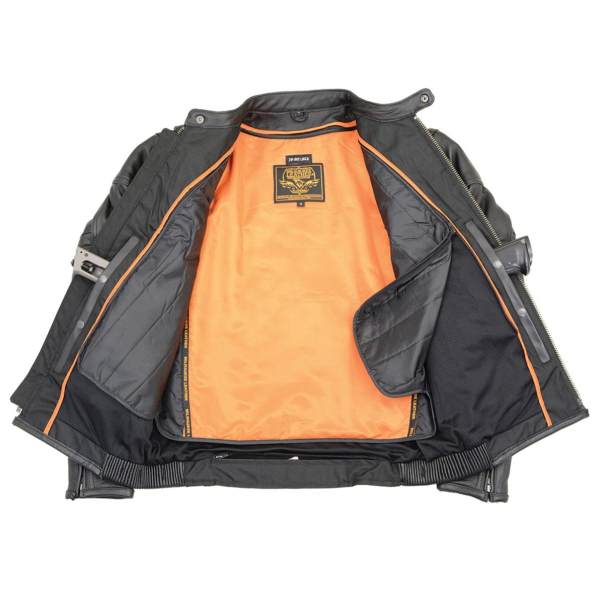 Milwaukee Leather ML2083 Men's Black Premium Leather Vented Motorcycle Rider Jacket w/Reflective Piping - XX-Large