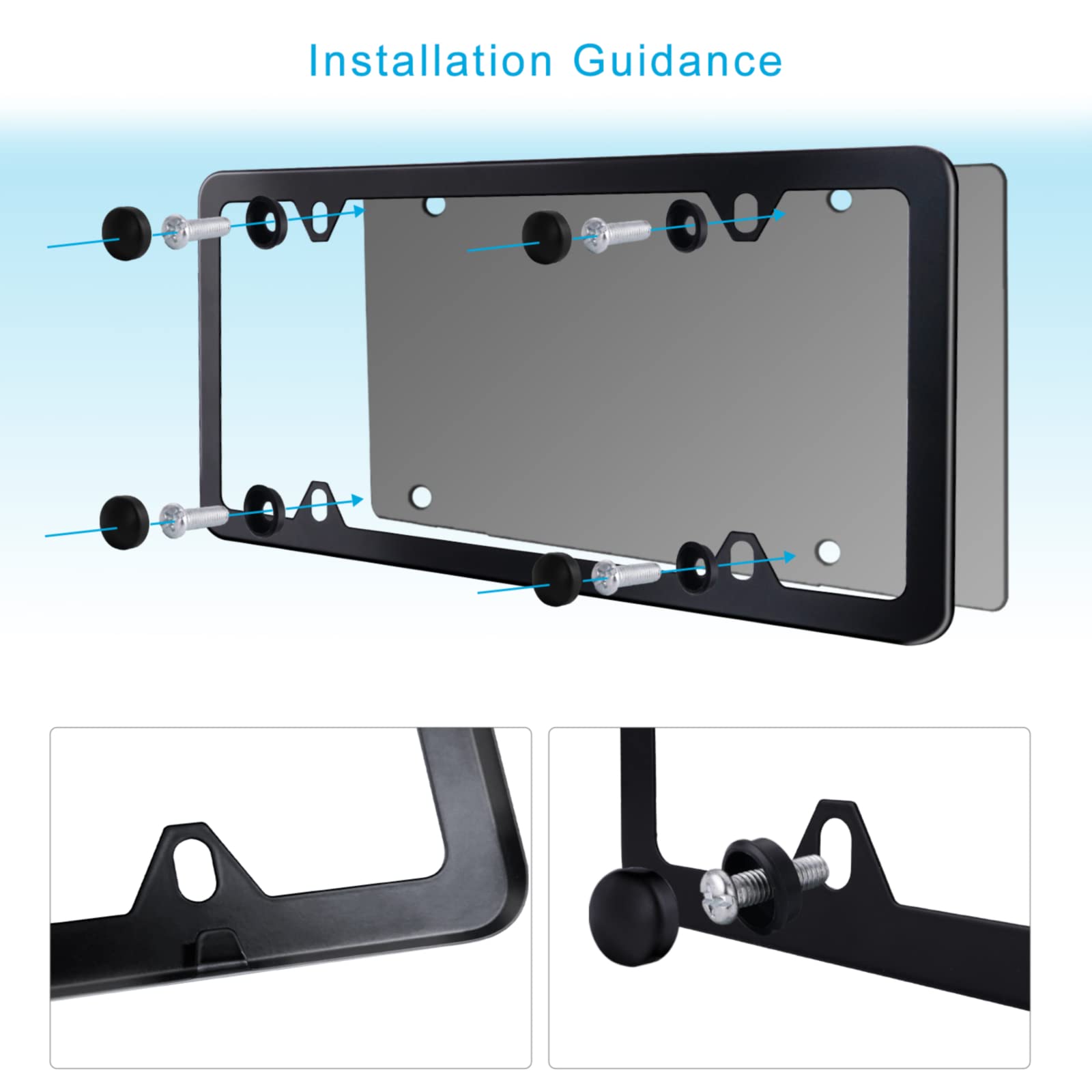 Lrokimg Black License Plate Frames 2 Pack, License Plate Holders Stainless Steel, Universal Us Car License Plate Covers With Scr