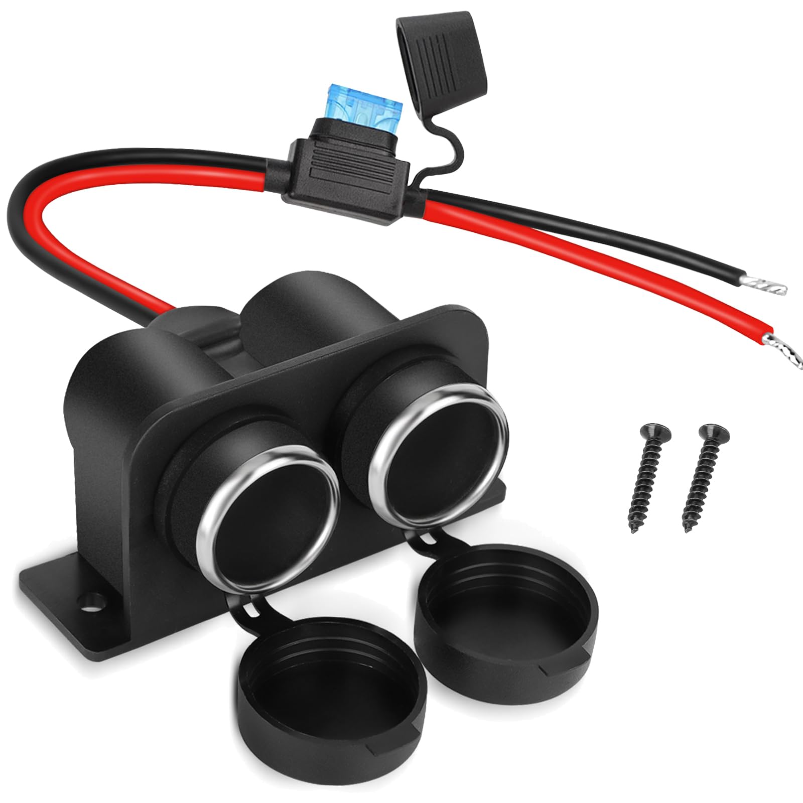 1Pcs Cigarette Lighter Socket With Blade Fuse, 2-Socket Cigarette Lighter Splitter 12V Lighter Power Outlet Replacement Waterpro