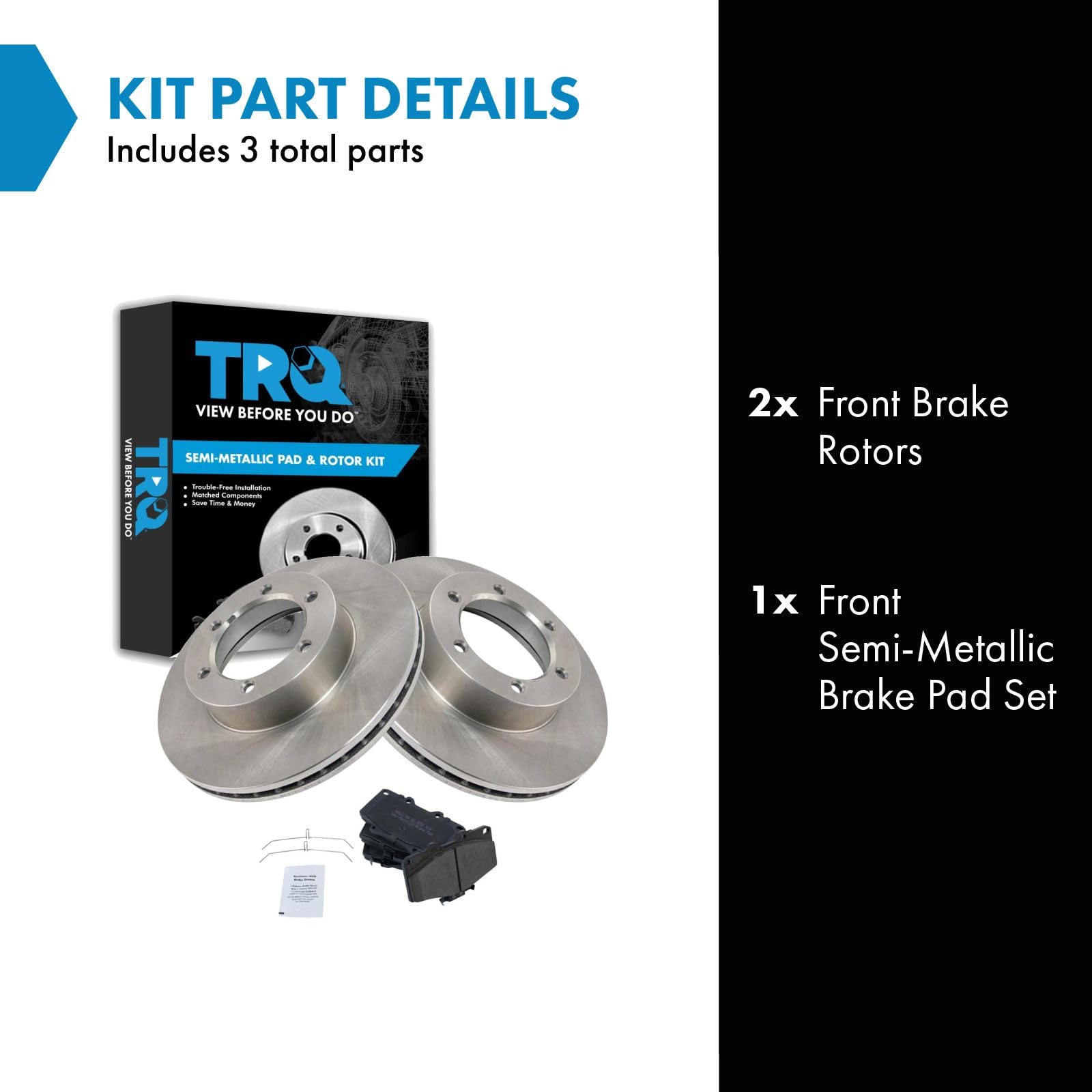 Trq Front Brake Pad & Rotor Kit Brake Pads Brake Rotor Semi-Metallic Compatible With 1992-1995 Toyota 4Runner 1993-1998 T100