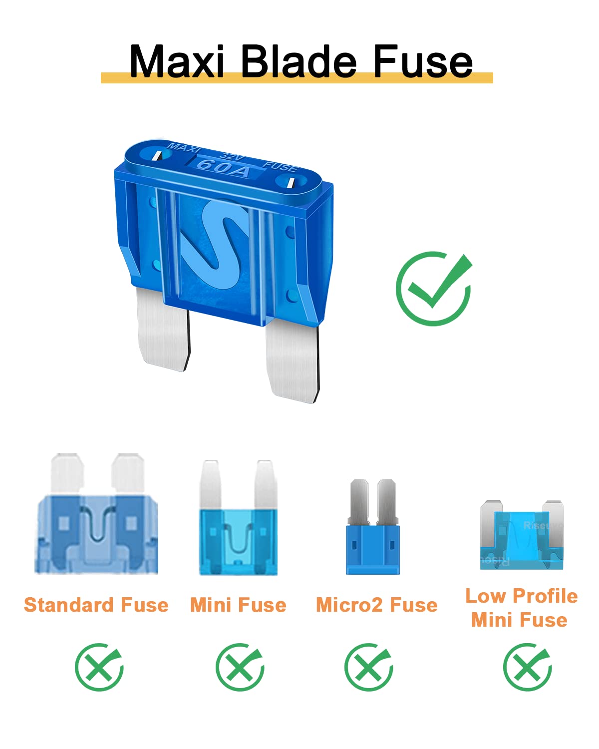 10Pcs 60Amp Maxi Fuses - 60A Automotive Blade Fuse For Auto, Car, Rv, Boat, Truck