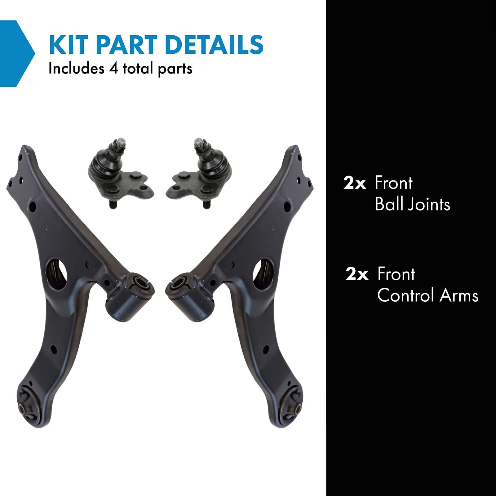 TRQ Front Lower Control Arm & Ball Joint Set for 2014-2019 Toyota Corolla - Unfinished, Durable, Reliable Suspension Replacement