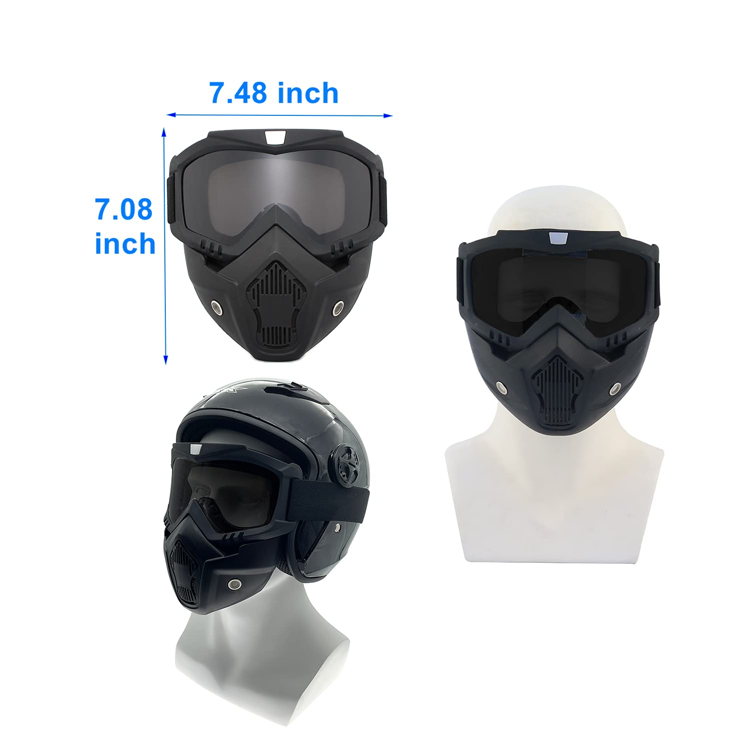 Ljdj Motorcycle Goggles With Removable Face Mask - Dirt Bike Atv Motocross Eyewear Anti-Uv Adjustable Riding Offroad Cycling Mot