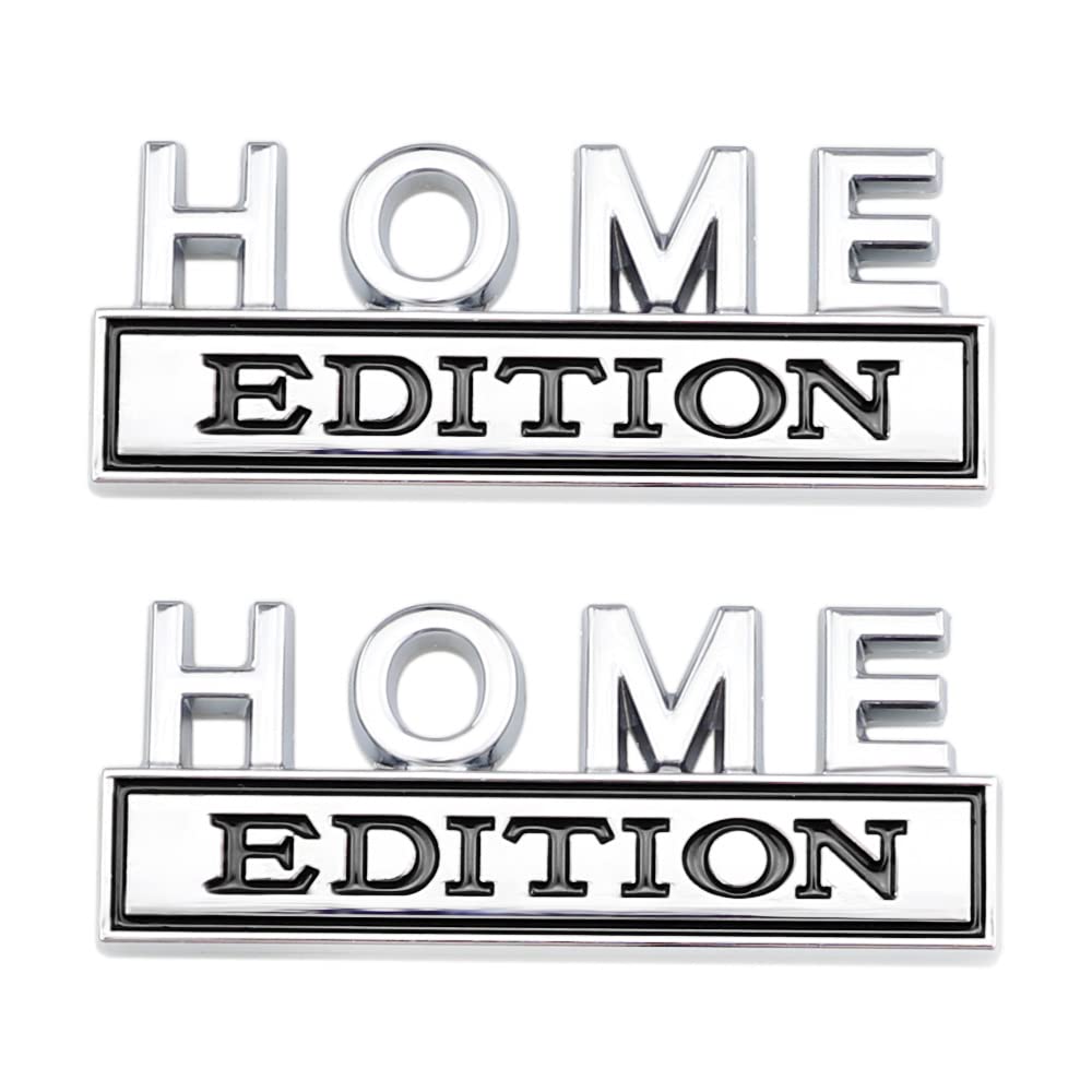 2 Pcs Home Edition Emblem Car Side Rear Front Hood Trunk Door Badge 3D Decal Sticker Fit For Car Truck Suv (Home, Silver Black)