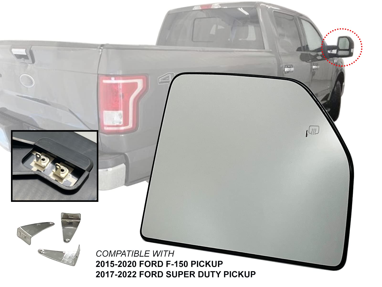 Apa Replacement Towing Mirror Glass Upper Heated Fits 2015-2020 F150 2017-2022 F250 F350 F450 F550 Super Duty Passenger Right Side Fl3Z17K707G