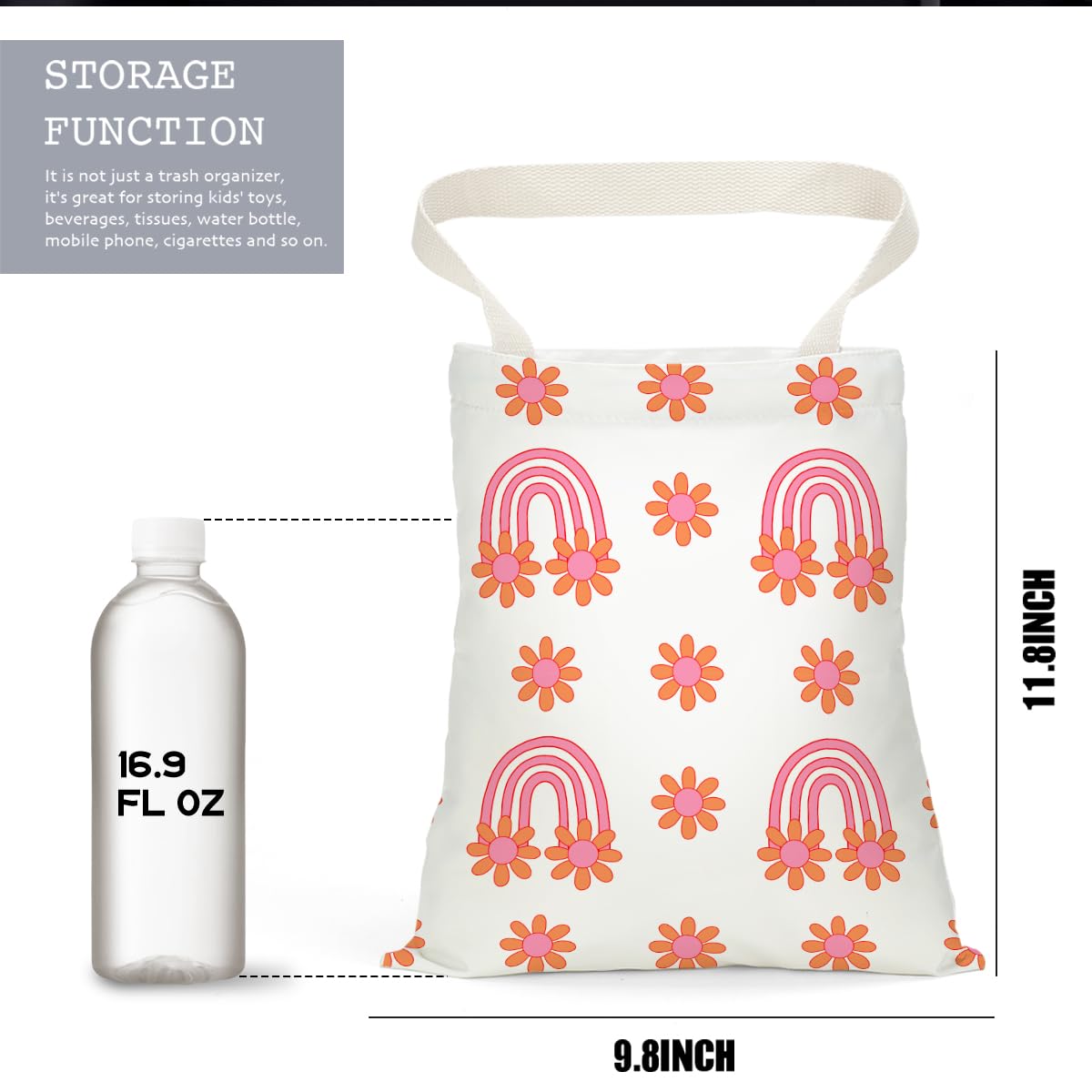 Boho Flower Rainbow Butterfly Sunflower Car Garbage Organizer - Waterproof Hanger for Vehicle Back Seat