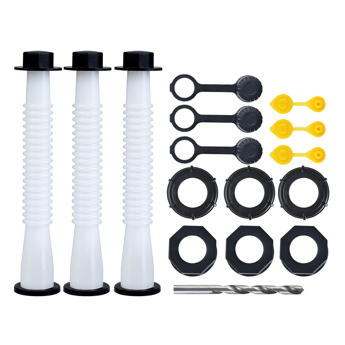 Gas Can Spout Replacement,Gas Can Nozzle,(3 Kit-White) With 6 Screw Collar Caps(3 Coarse Thread &3 Fine Thread-Fits Most Of The 