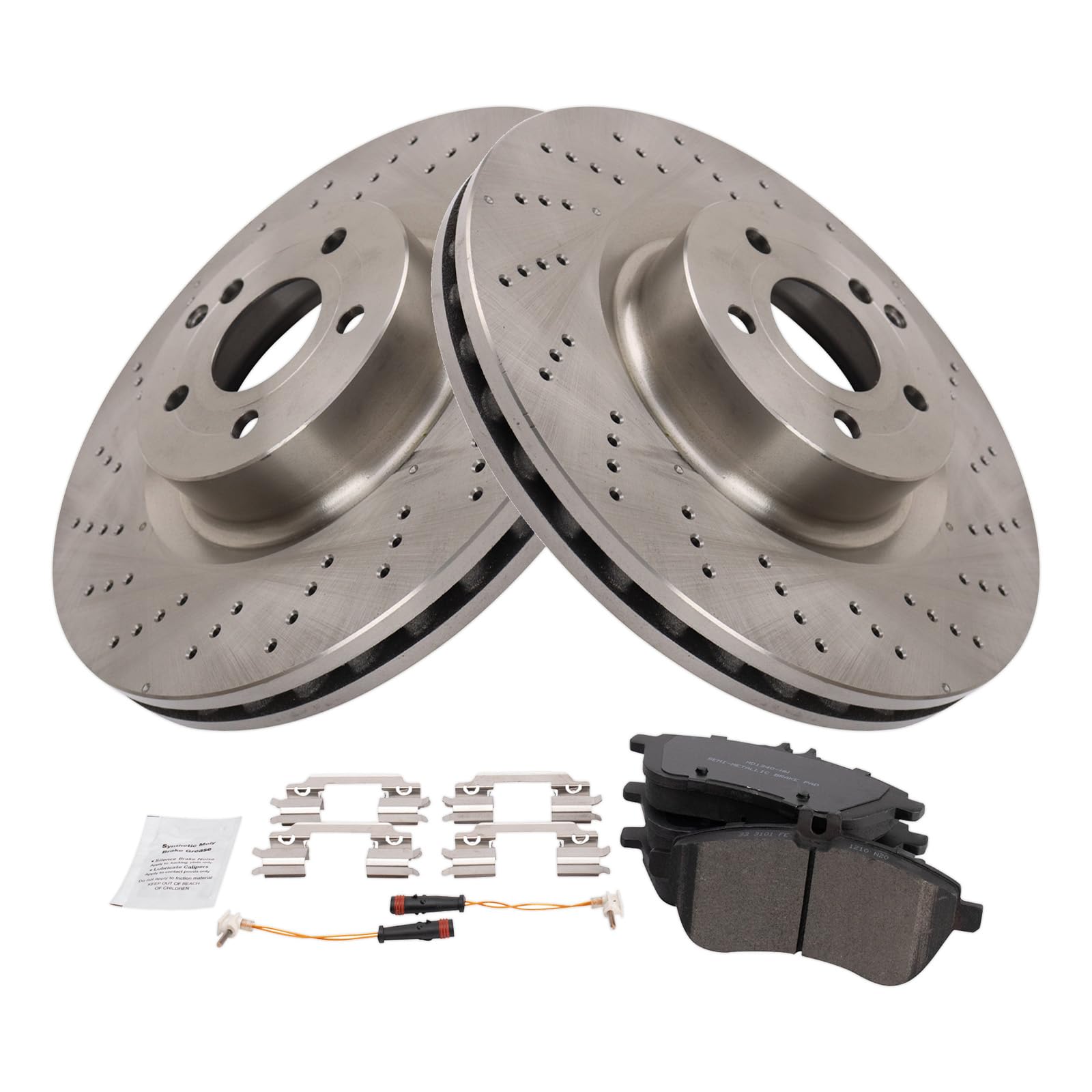 Trq Front Brake Pad & Rotor Kit Brake Pads Brake Rotor Semi-Metallic Compatible With 2015 Mercedes-Benz C250