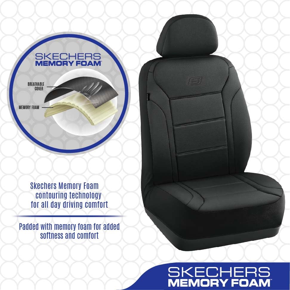Skechers Memory Foam Car Seat Covers, Lycra Seat Covers Thick Memory Foam, Universal Seat Covers for car Airbag Compatible, Auto