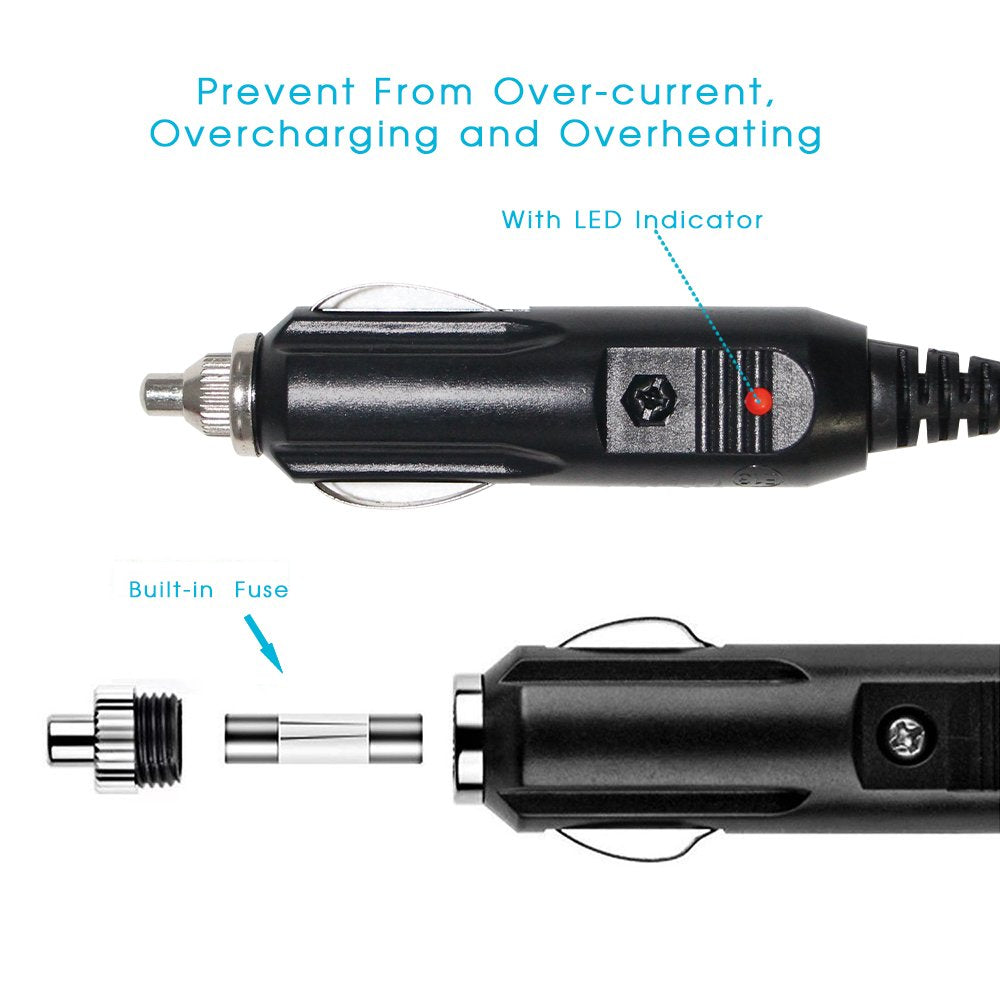 Kuncan Replacement Cigarette Lighter Plug - 12 Volt Male Cigar Plug With Leads Car Adapter Dc Battery Charger Connectors 12V Pow