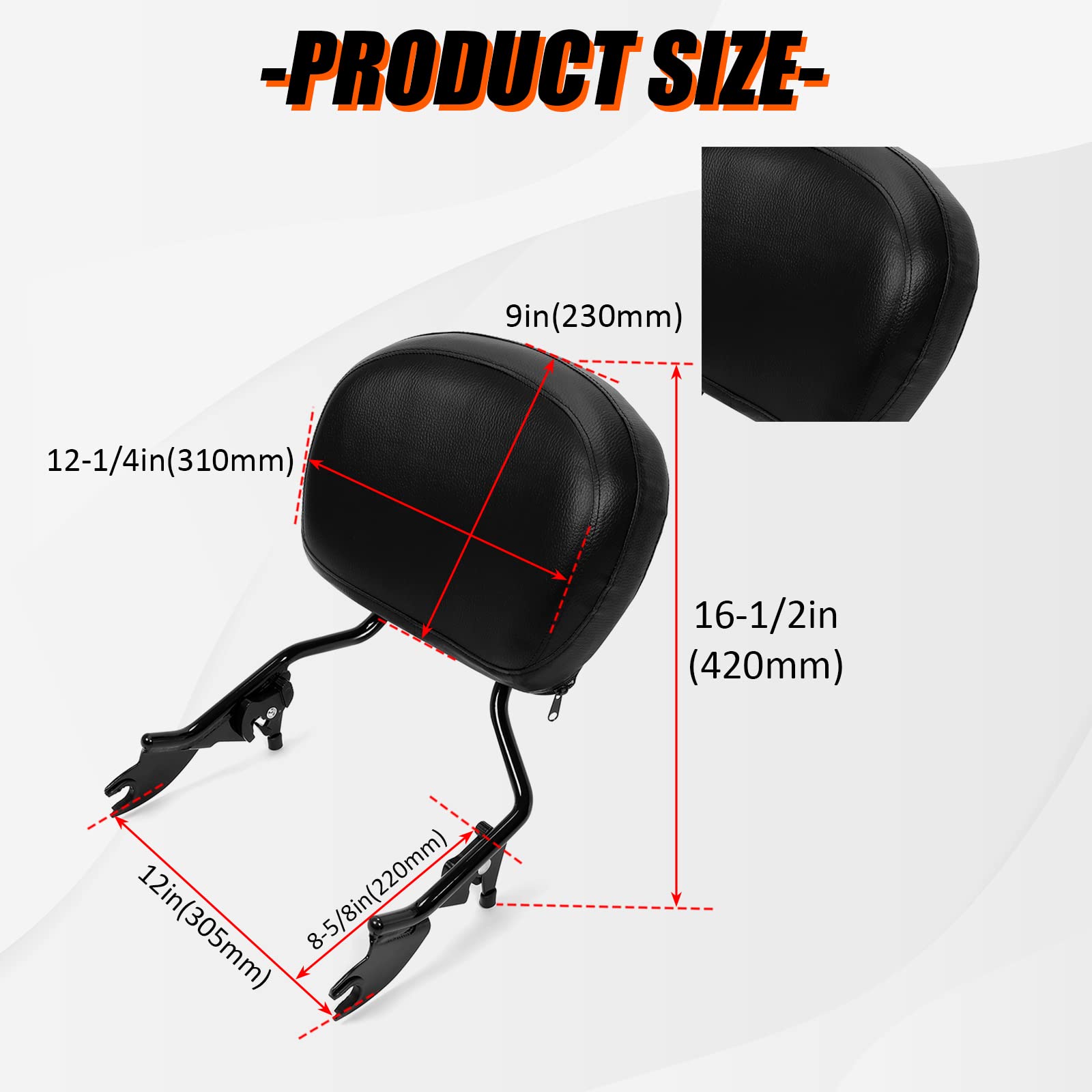 Ecotric Adjustable Detachable Sissy Bar Backrest Compatible With 2009-2024 Harley Touring Road Electra Tri Street Glide/Road Kin