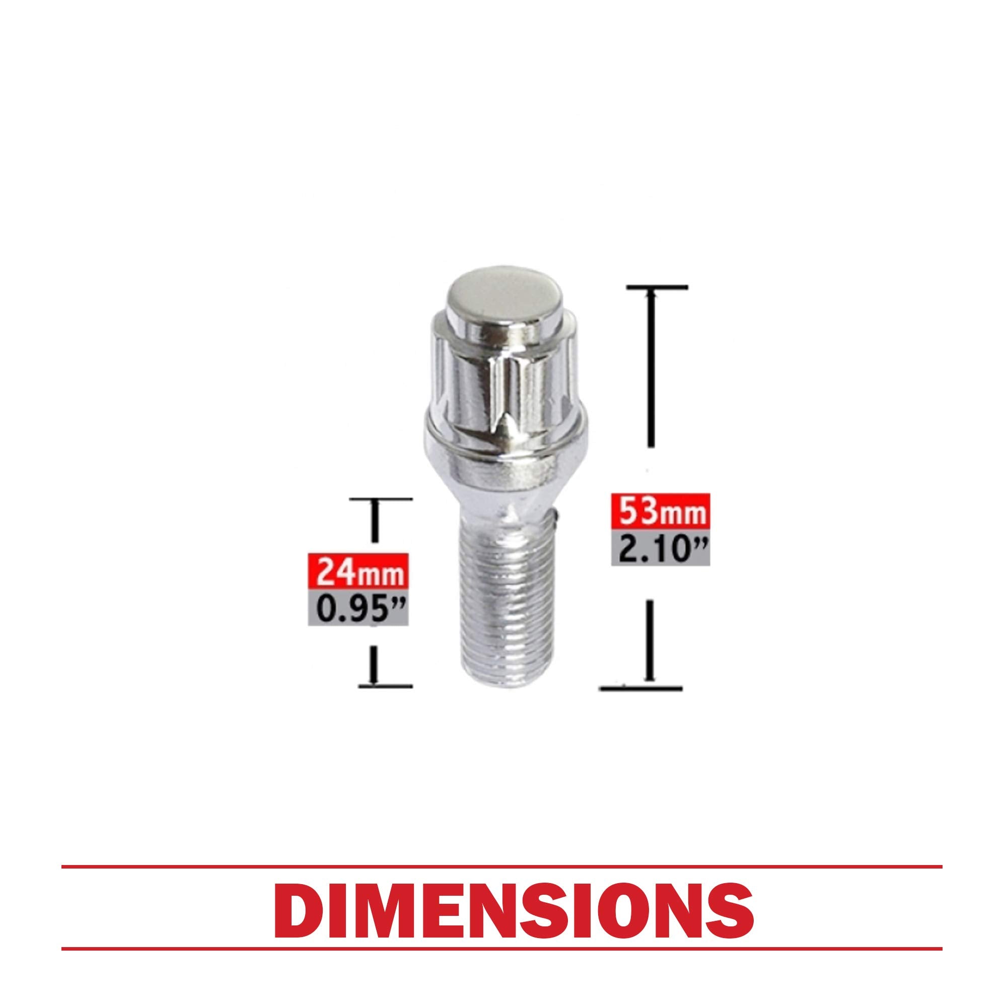 Wheel Accessories Parts Set Of 20 Chrome 14X1.5 Lug Bolts Locking Spline Conical Seat With 24 Mm Shank Length Small Diameter Lug