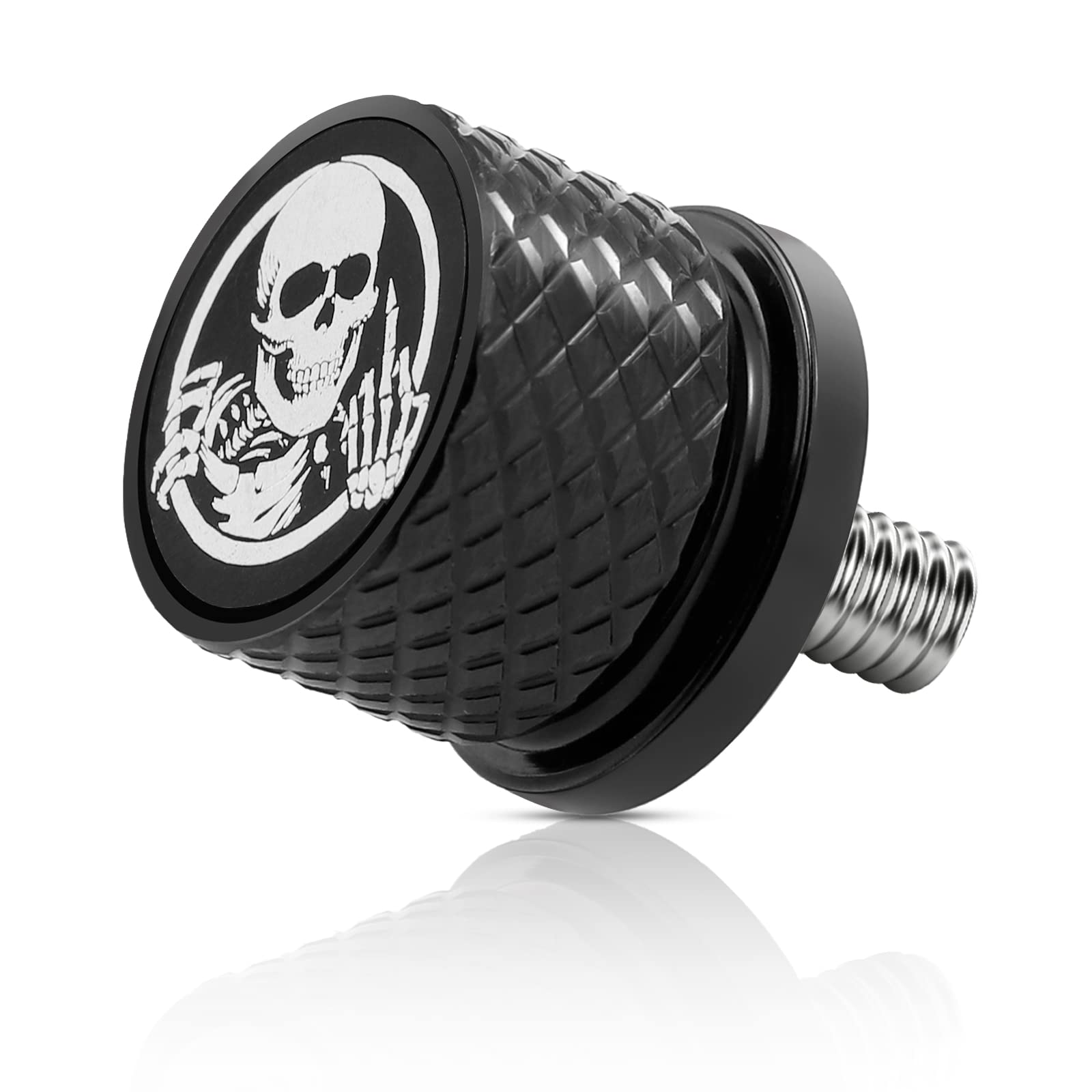 Eumti Stainless Knurled Fender Rear Seat Bolt Screw 1/4'-20 Thread Skull Pattern Black Eyes Compatible With Harley Davidson Touring Softail Dyna Sportster Cvo Fatbob 1996-2024