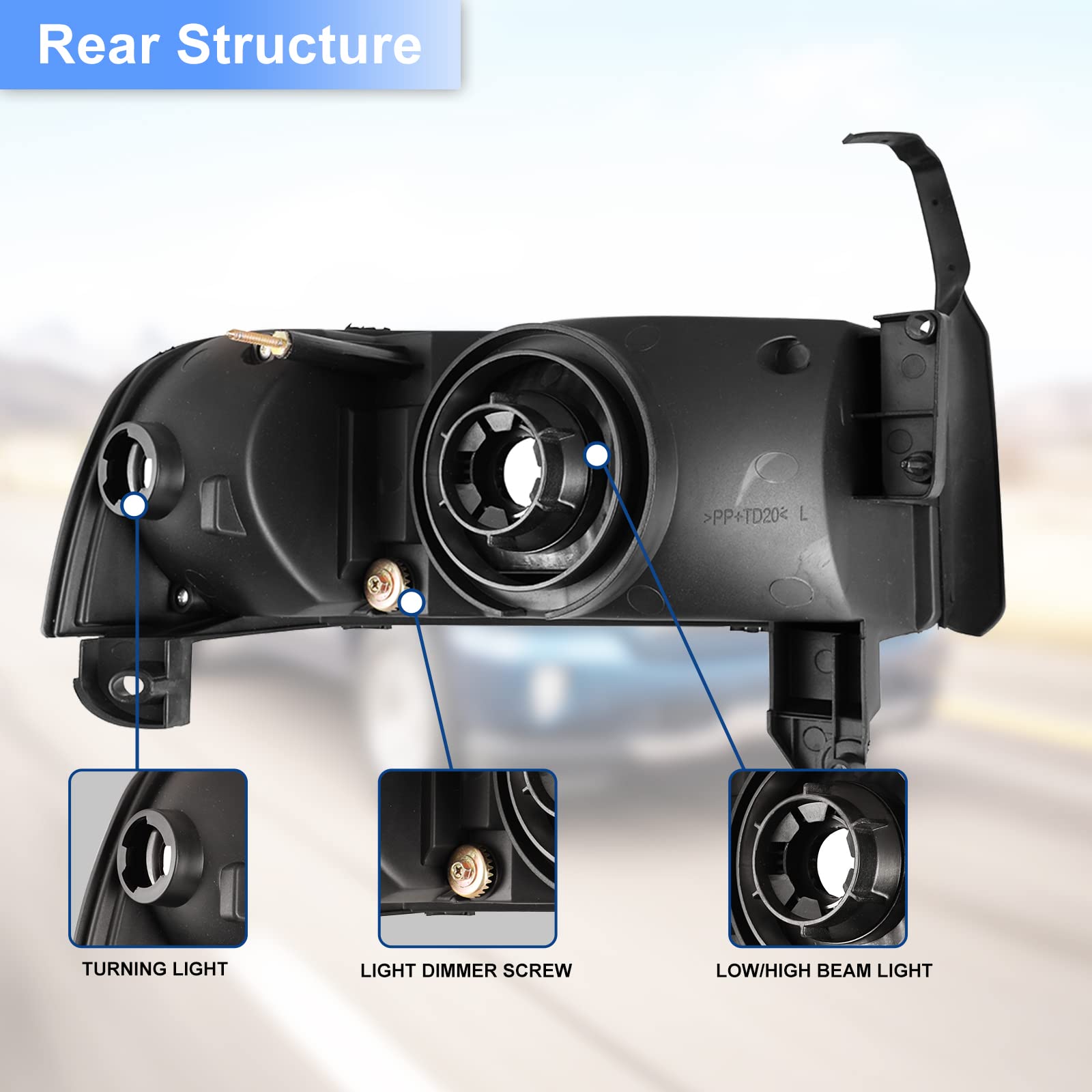 Roxx Drl Headlight Assembly Compatible With 94-01 Dodge Ram 1500/1994 1995 1996 1997 1998 1999 2000 2001 2002 Dodge Ram 2500 3500 (With Drl)