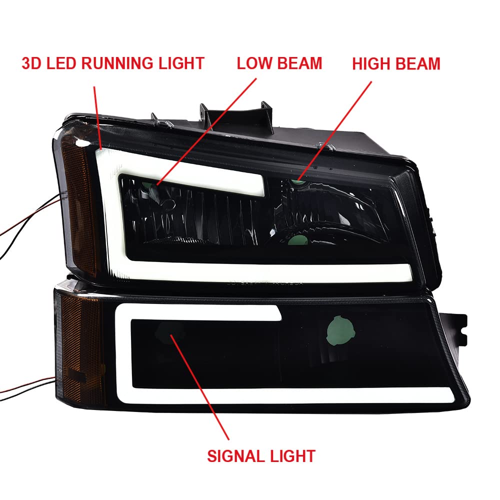 Pit66 Led Headlight Assembly Compatible With 03-06 Chevy Silverado 1500 2500 3500 Hd Model/03-06 Avalanche 1500 2500(Fit No Clad