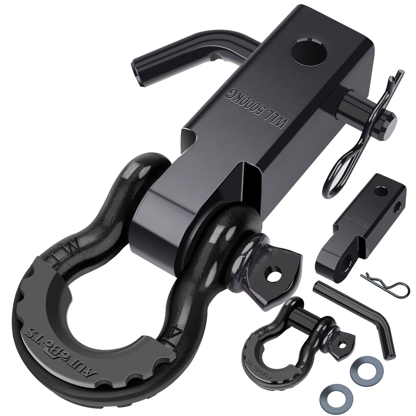 AUTOBOTS Shackle Hitch Receiver 2, 45,000 Lbs Break Strength Heavy Duty Receiver with 5/8 Screw Pin, 3/4 D Ring Shackles, Towing