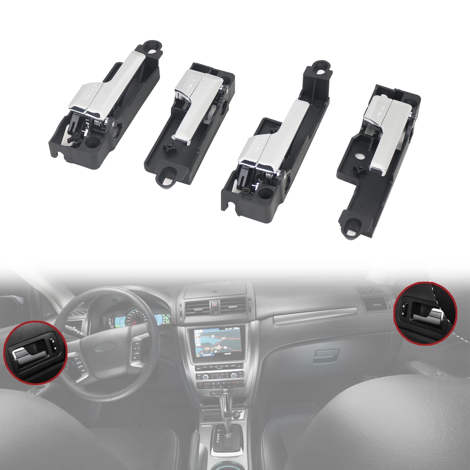 Tqponly Front/Rear Interior Door Handle Left & Right Side (4 Pcs) Compatible With 2006-2012 Ford Fusion,2007-2012 Lincoin Mkz,2006 Lincoin Zephyr,2006-2012 Mercury Milan