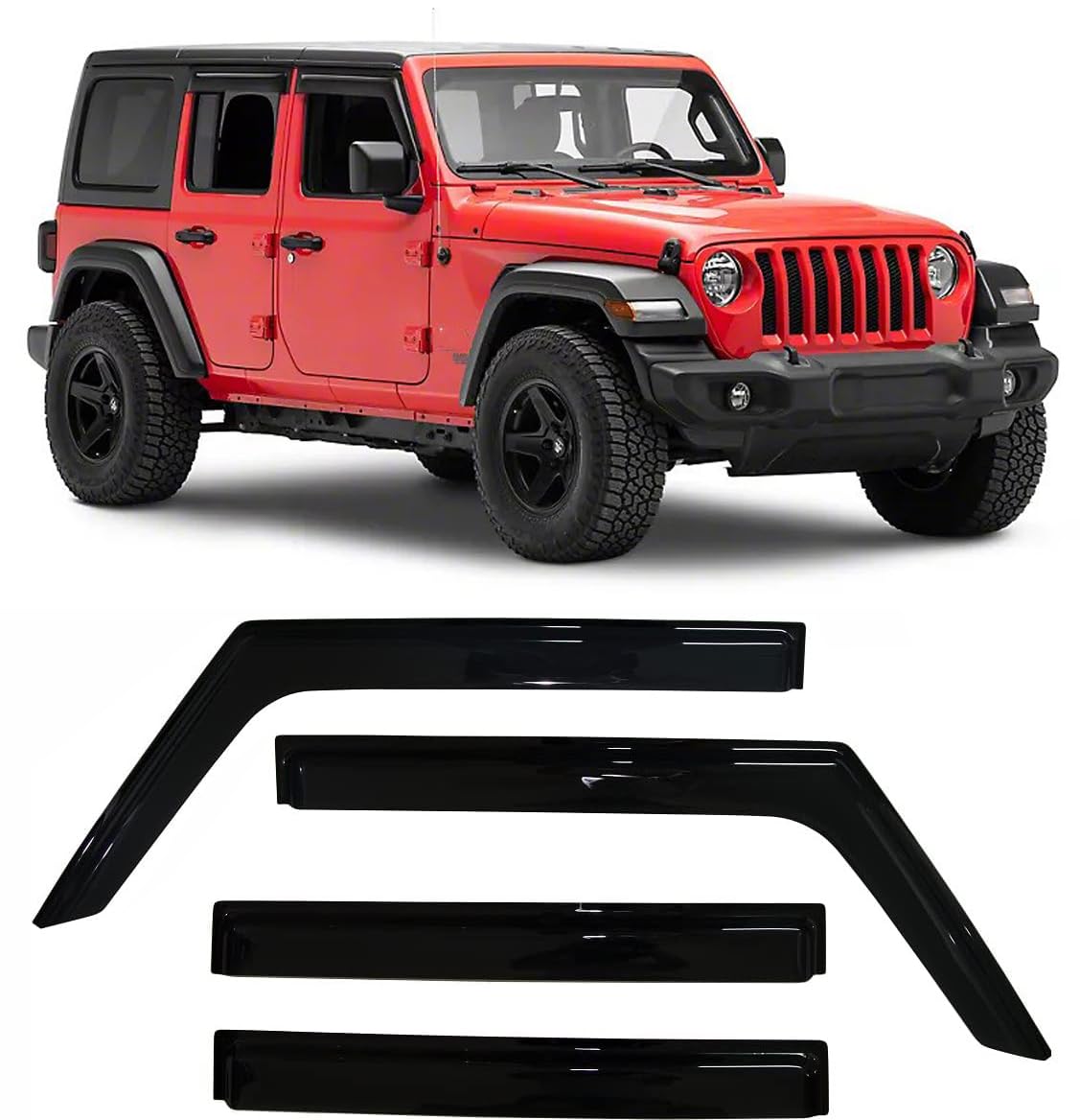 Tape-On Side Car Window Visors Rain Guards For 2018-2025 Jeep Wrangler Jl Unlimited 4 Door & For 2020-2025 Jeep Gladiator Jt Smo