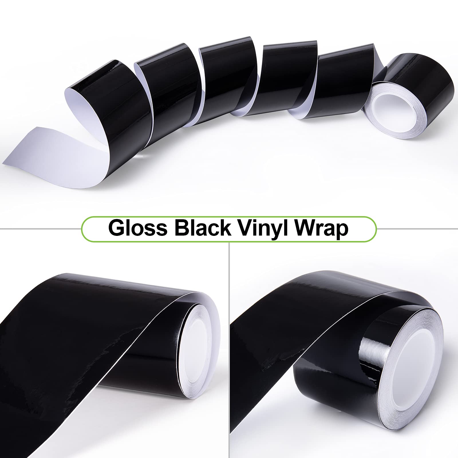 Spurtar Gloss Black Vinyl Wrap Tape 4 x 20ft - Air-Release Adhesive for Car Detailing, Door Edge Guard, Anti-Scratch Sticker