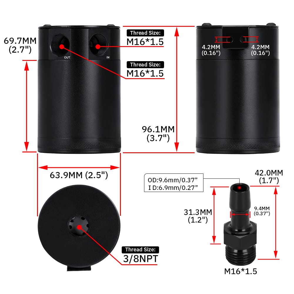 Pqy Oil Catch Can Baffled 2 Port Oil Catch Tank Kit With Drain Valve Universal Oil Separator Reservoir Tank