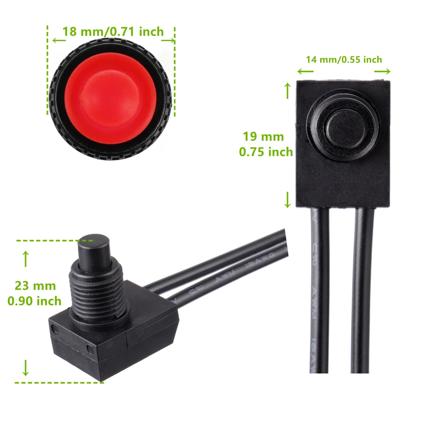 EPLZON KP-107 Waterproof Push Button Switch 12V ON/OFF SPST - Red, 2PCS for Motorcycle/Car